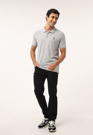 Camisa Polo Calvin Klein Jeans Reta Logo Cinza