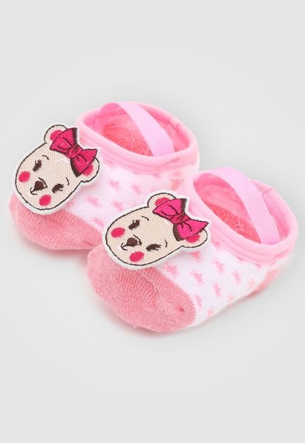 Meia Pimpolho Infantil Urso Rosa/Branco - Marca Pimpolho