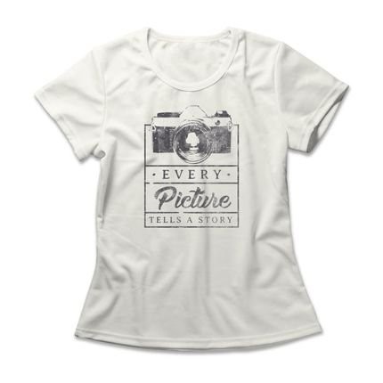 Camiseta Feminina Every Picture Tells A Story - Off White - Marca Studio Geek 