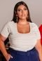 T-Shirt Feminina Plus Size Em Malha Listrada Decote Quadrado  Bege - Marca Predilects Plus