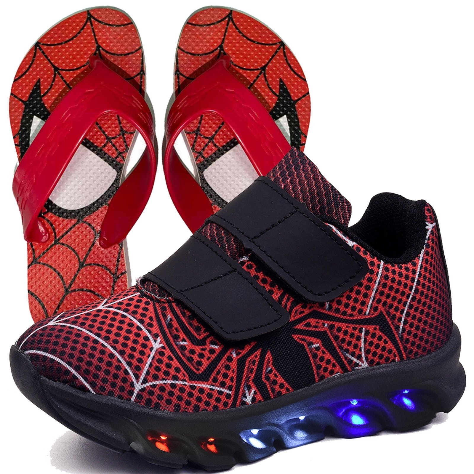 Kit Tênis Infantil De Led Aranha Personagem Meninos Chinelo - Marca CALCADOS LGHT LIGHT