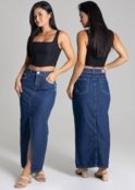 Saia Jeans Sawary Midi - 277134 - Azul - Sawary - Marca Sawary