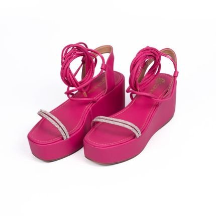 Sandália Feminina Salto Anabela com Strass Napa Pink Lançamento - Marca Carolla Shoes