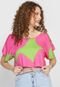 Camiseta Cropped Forum Estampada Pink/Verde - Marca Forum