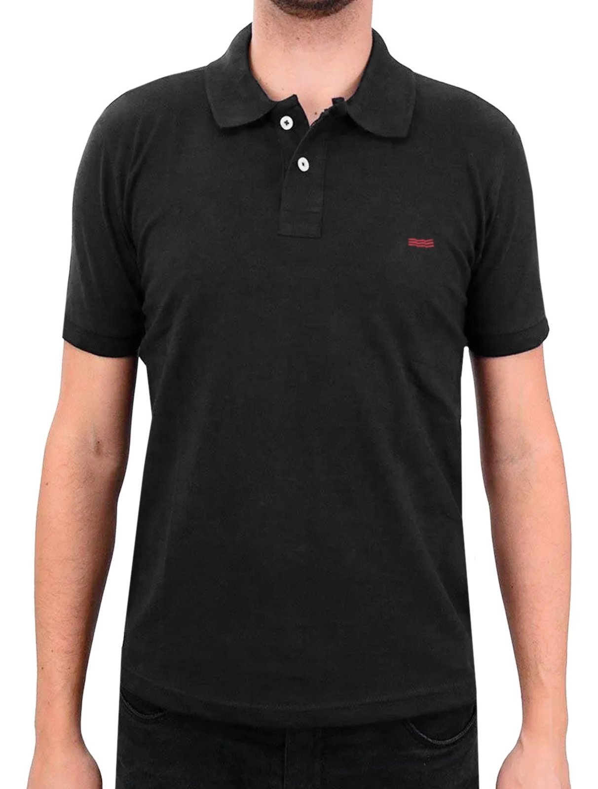 Polo King & Joe Masculina Piquet Slim Red Logo Preta - Marca King & Joe