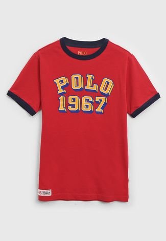 Camiseta Polo Ralph Lauren Infantil Lettering Vermelha