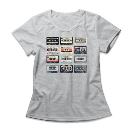 Camiseta Feminina Cassette Tapes - Mescla Cinza - Marca Studio Geek 