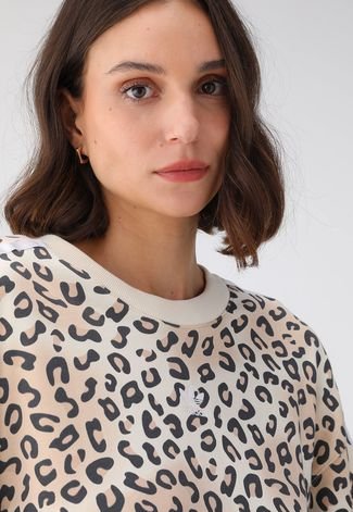Blusa de Moletom Fechada adidas Originals Leopard Luxe Off-White