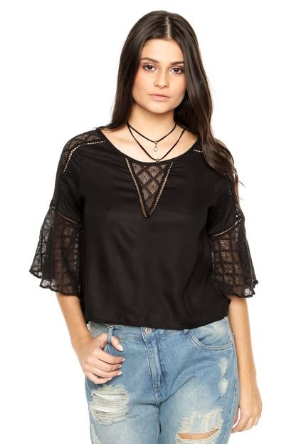 Blusa Malwee Renda Sino Preta - Marca Malwee