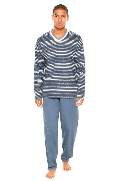 Pijama Pzama Comfort Listrado Azul - Marca Pzama