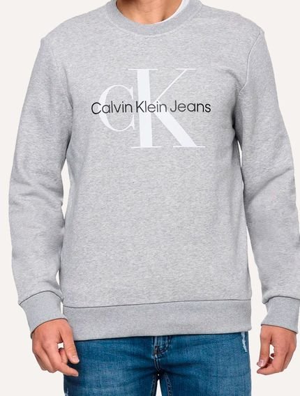 Moletom Calvin Klein Jeans Masculino Crewneck Issue Monograma Cinza Mescla - Marca Calvin Klein