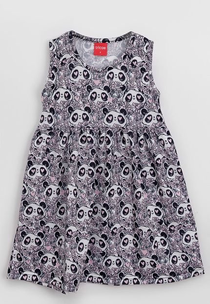 Vestido Tricae Infantil Panda Rosa/Azul-Marinho - Marca Tricae