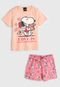 Pijama Malwee Kids Curto Infantil Snoopy Laranja/Rosa - Marca Malwee Kids