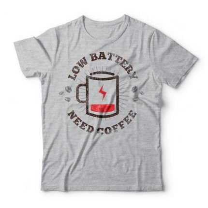 Camiseta Coffee Battery - Mescla Cinza - Marca Studio Geek 