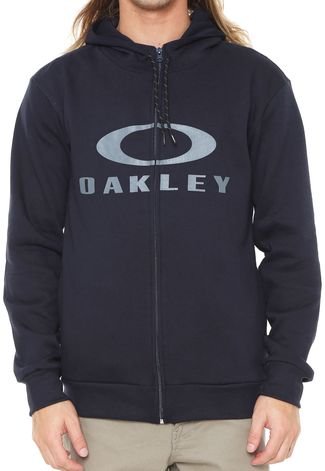 Moletom Flanelado Aberto Oakley Logo Azul-marinho