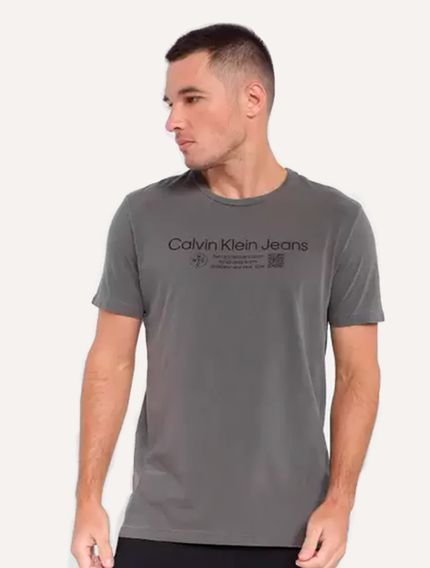 Camiseta Calvin Klein Jeans Masculina Logo QR Code Pigmento Chumbo - Marca Calvin Klein