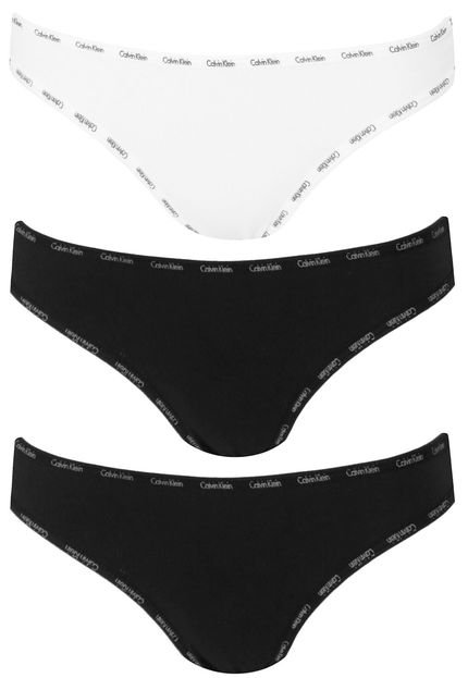 Kit 3pçs Calcinha Calvin Klein Underwear Tanga Logo Branco/Preto - Marca Calvin Klein Underwear