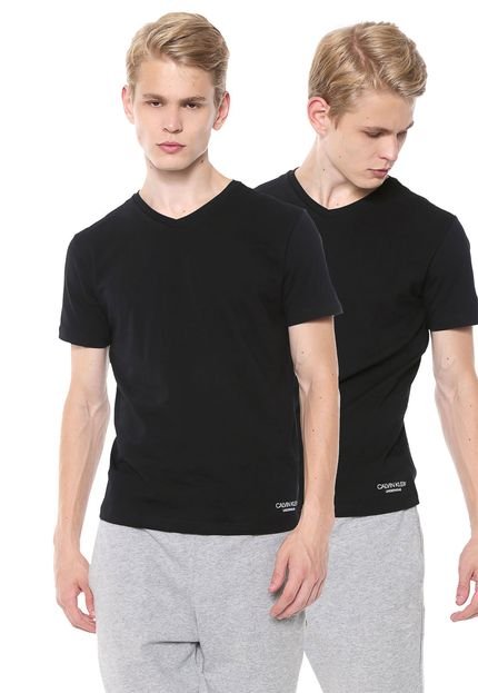 Kit 2Pçs Camiseta Calvin Klein Underwear Gola V Preta - Marca Calvin Klein Underwear