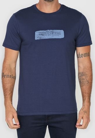 Camiseta Calvin Klein Jeans Logo Azul-Marinho - Compre Agora