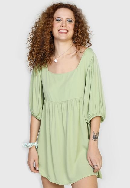 Vestido Forever 21 Curto Mangas Bufantes Verde - Marca Forever 21